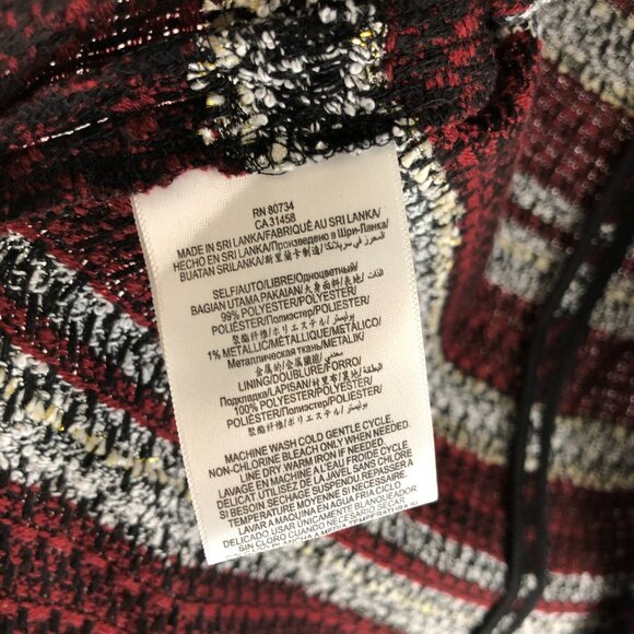 BCBGeneration Tweed Cardigan Duster Side Slits Open Front Striped Red Black M - Picture 5 of 5